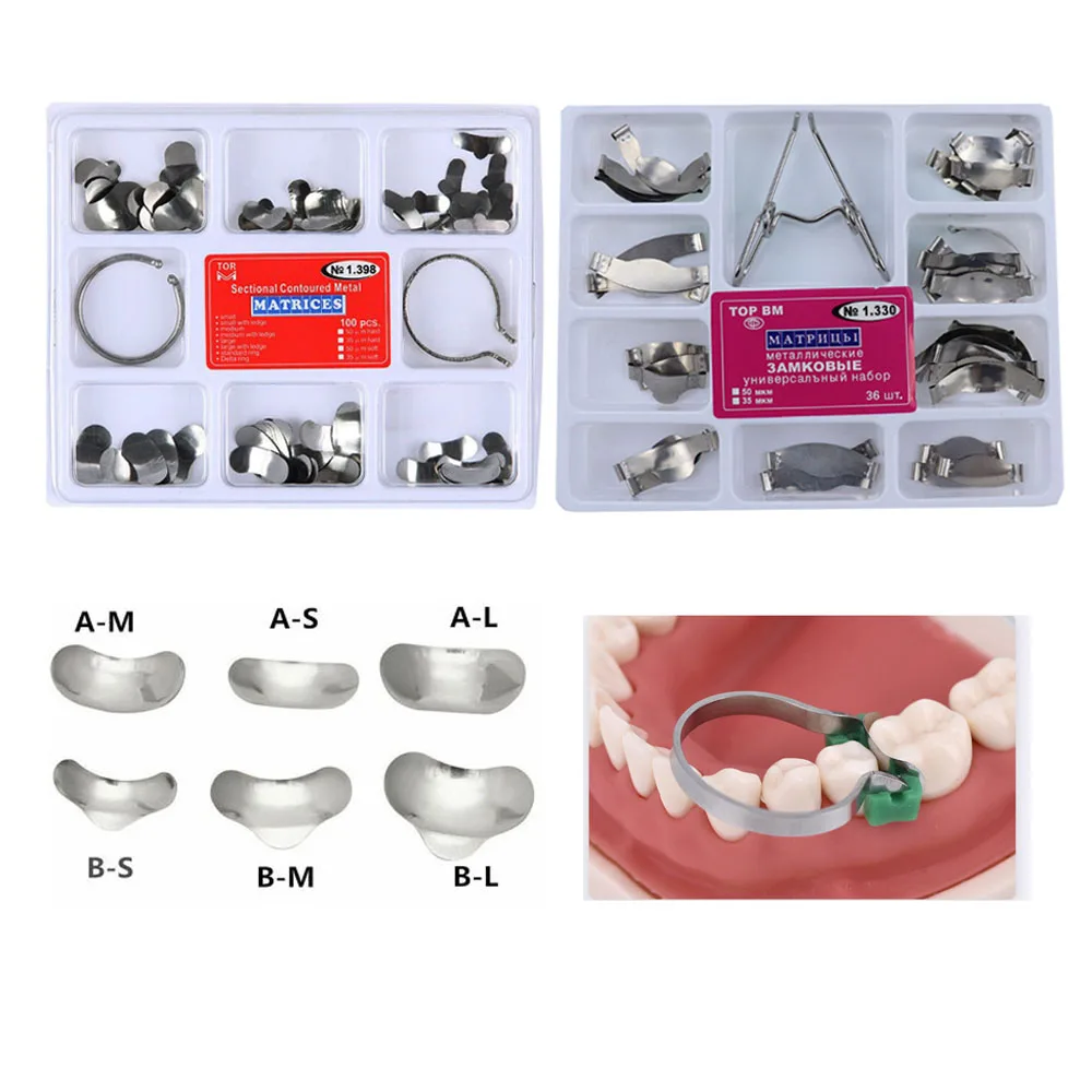

100 шт., стоматологическая секционная матрица, контурная система, металлическая стоматология, зажимное разделительное кольцо из смолы, автоклавируемый стоматологический