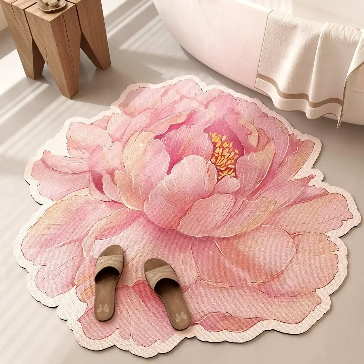 Irregular Rose Bathroom Mat, High-end Non Slip Floor Mat for Toilet Sink, Bathroom Decorative Diatomaceous Earth Absorbent Pad