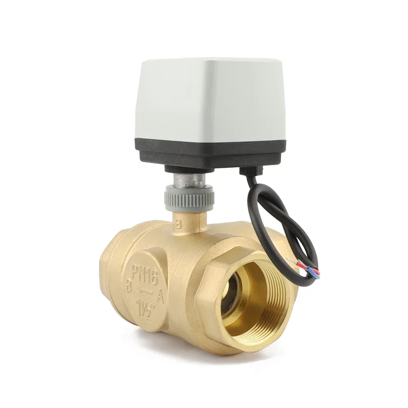 DN40 IP54 AC220V Electric Actuator Ball Valve Low Pressure Brass and Plastic Control Valve for Home Kitchen ODM Supported