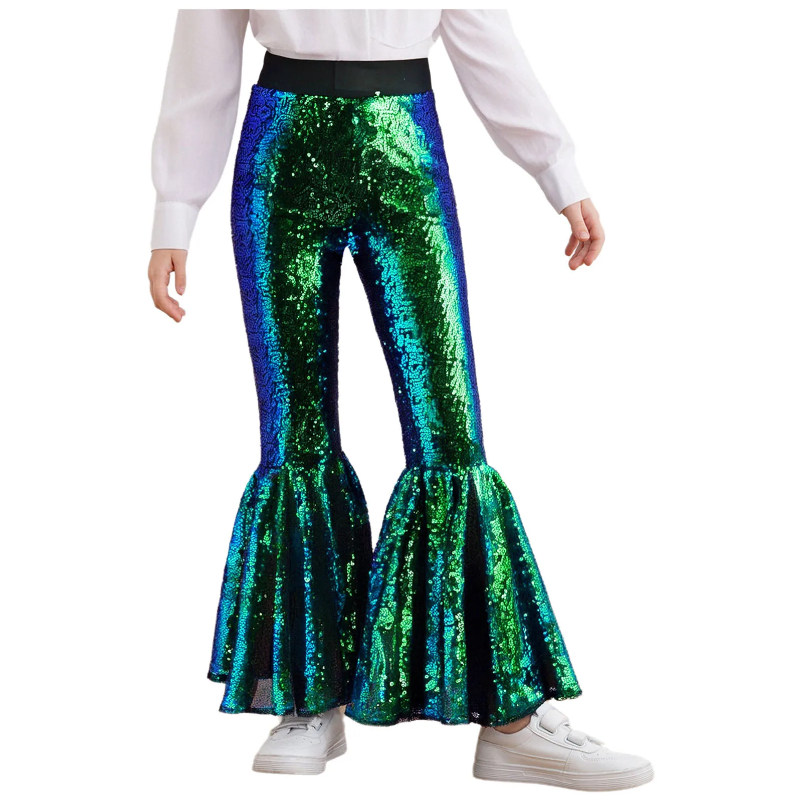 أطفال بنات لامعة ملابس رقص الجاز الزي الهيب هوب 70s خمر ديسكو الهبي زي تول الكشكشة الترتر المحاصيل الأعلى + جرس أسفل السراويل