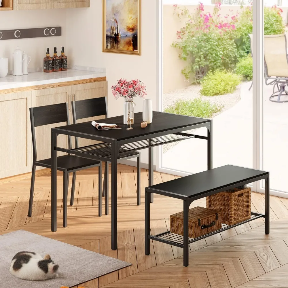 Ensemble de table à manger pour 4 personnes, table à manger de cuisine et 2 chaises avec banc, ensemble de table de 4 pièces