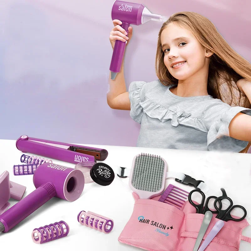 Meninas simulado cabelo secador brinquedos, salão de beleza, cabelo vestir brinquedo divertido presente, 17 pcs