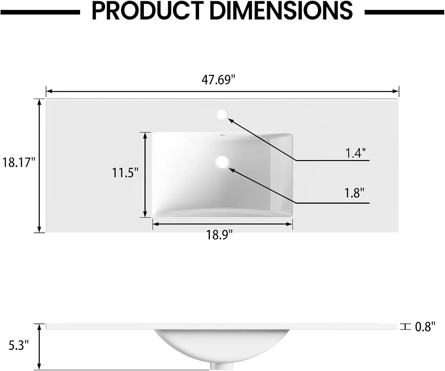 48 in. W x 18.2 in. D Single Sink Bathroom Vanity Top with Integrated Resin Basin, Stain-Resistant & Scratch-Resistant Bathroom