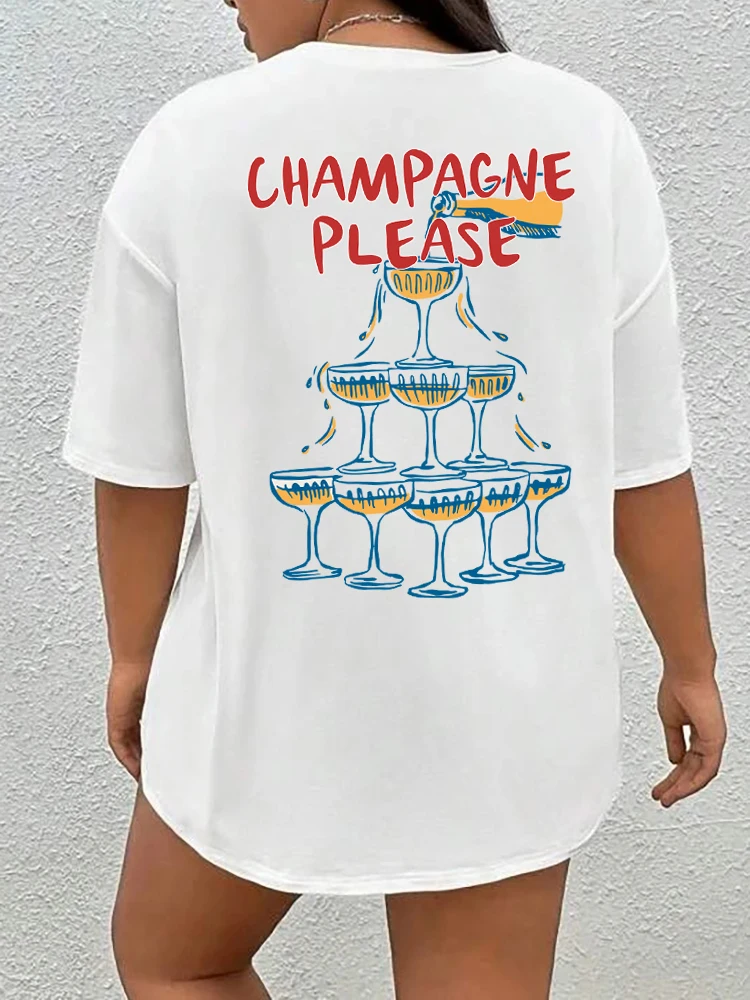 

Женские топы больших размеров, футболки с принтом на спине цвета шампанского, милая рубашка в стиле ретро с короткими рукавами для девичника, хлопковая женская одежда