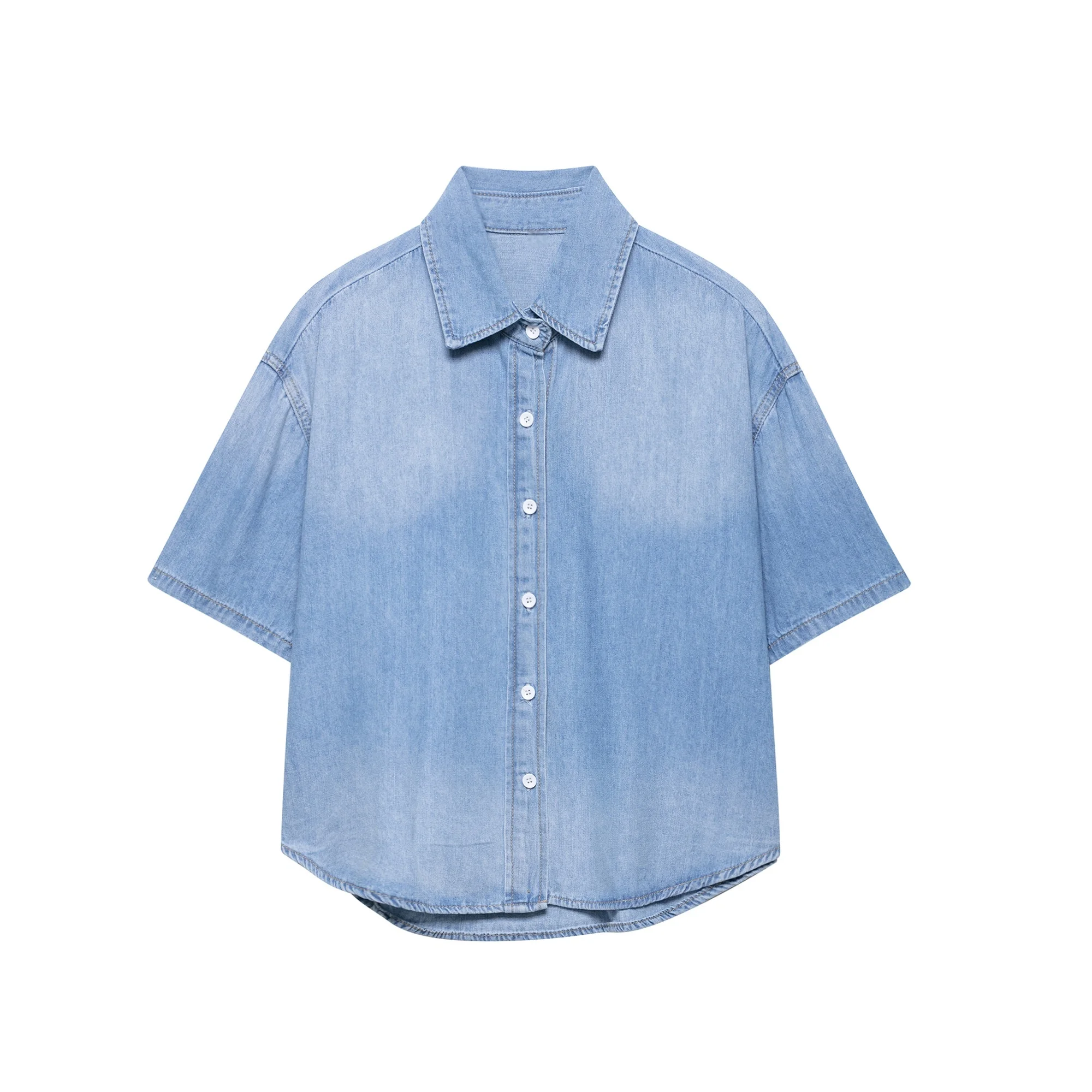 

PB&ZA2025 new summer women's casual fashion simple comfortable lapel basic short-sleeved short denim shirt