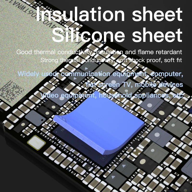 MaAnt-Almofada de Silicone Térmica para Reparação de Telemóveis, Pré Cut Mat, Notebook Motherboard, CPU, Azul e Cinza, 12x12mm, 100pcs