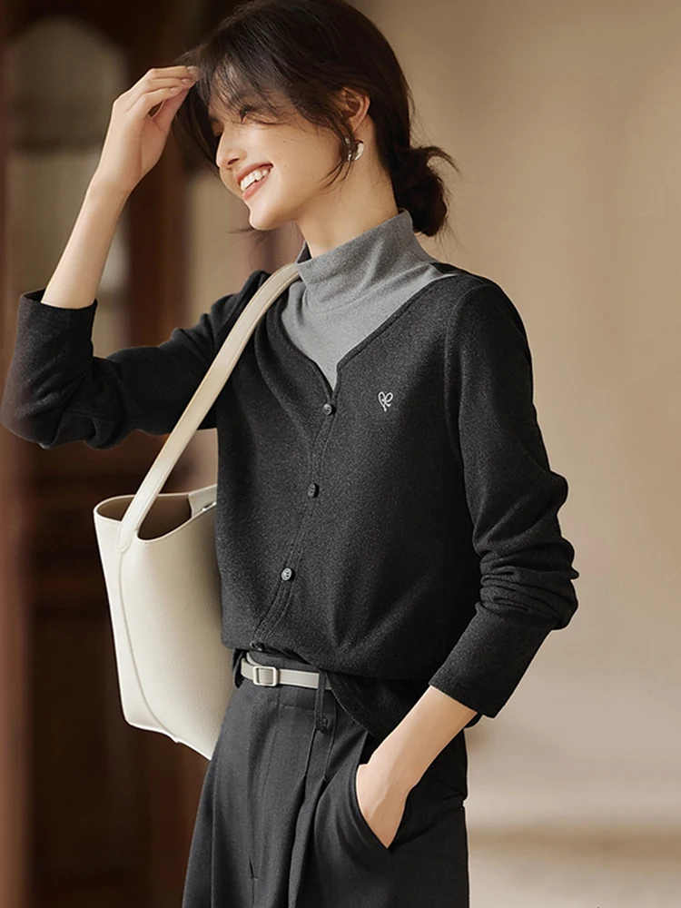 

Женский модный универсальный свитер Ele f-High Ne Knitwear для осени и зимы, элегантный, свободного кроя, с длинными рукавами, для повседневной носки