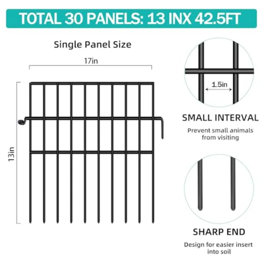 Animal Barrier Fence 30 Panels No Dig Fences 13in H X 42.5ft(L) Garden Fence Animal Barrier for Rabbit and Dog Under Fenc