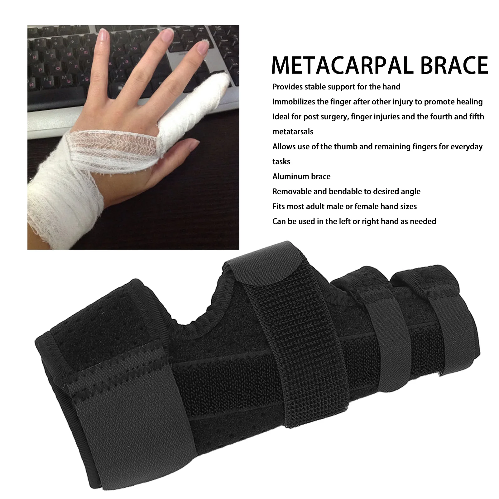 Broken Pinky Finger Splint Adjustable Metacarpal Finger Splint Hand Brace with Bendable Aluminum for 4th 5th Finger