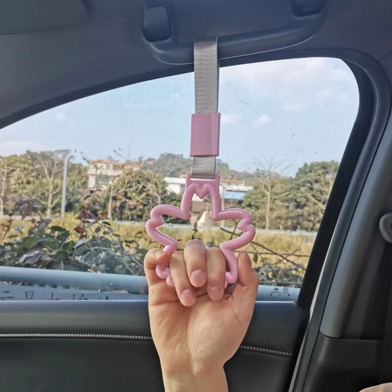 Pink Flower Car Handle Pendant, Interior Decoration, Warning Vehicle, Flower Handle Ring, Automotive Accessories