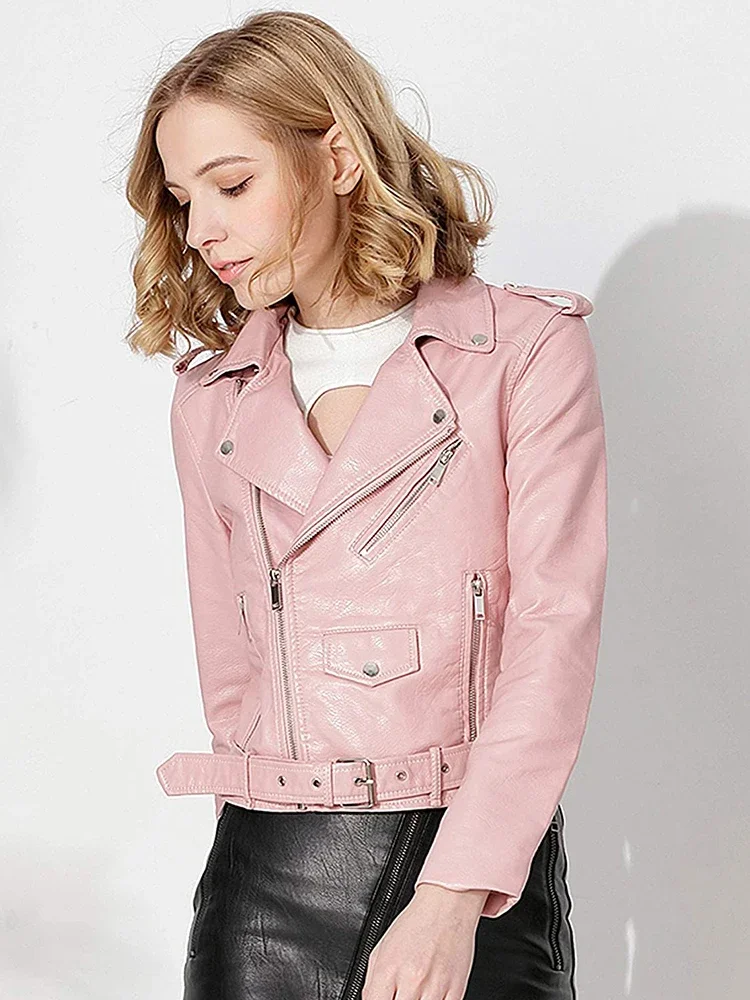 2025 New Women Faux PU Leather Jacket Female Motorcycle Leather Coat Casual Lady Lapel Zipper Jacket