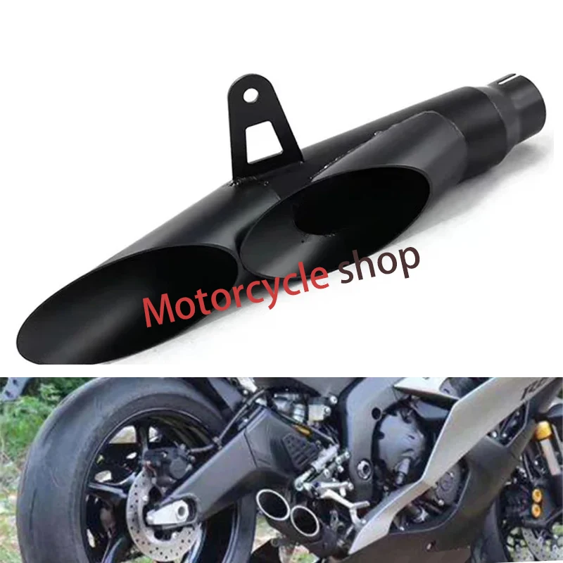 Universal 51MM Motorcycle Exhaust Dual Outlet BLACK Exhaust Muffler Tail Pipe For Yamaha YZF R6 R1 R3