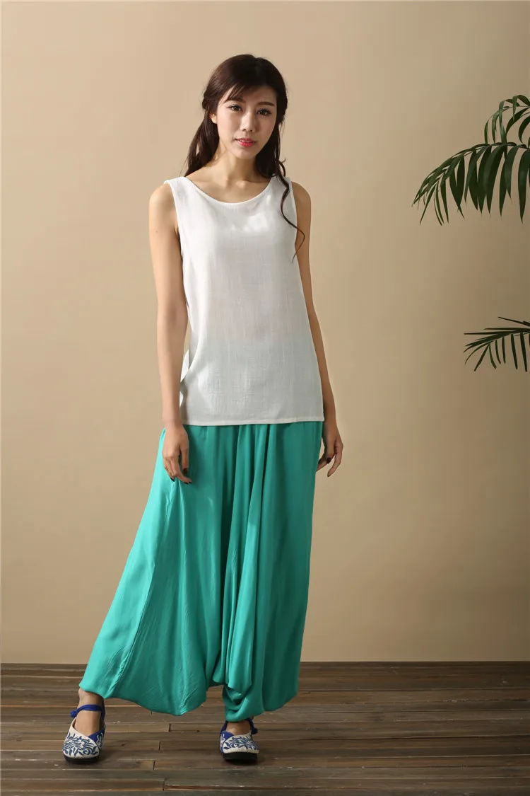 2026 Spring Women Casual Loose Harem Pants Solid Elastic Waist Summer Wide Leg Pants Plus Size Cotton Linen Trousers 4XL 5XL