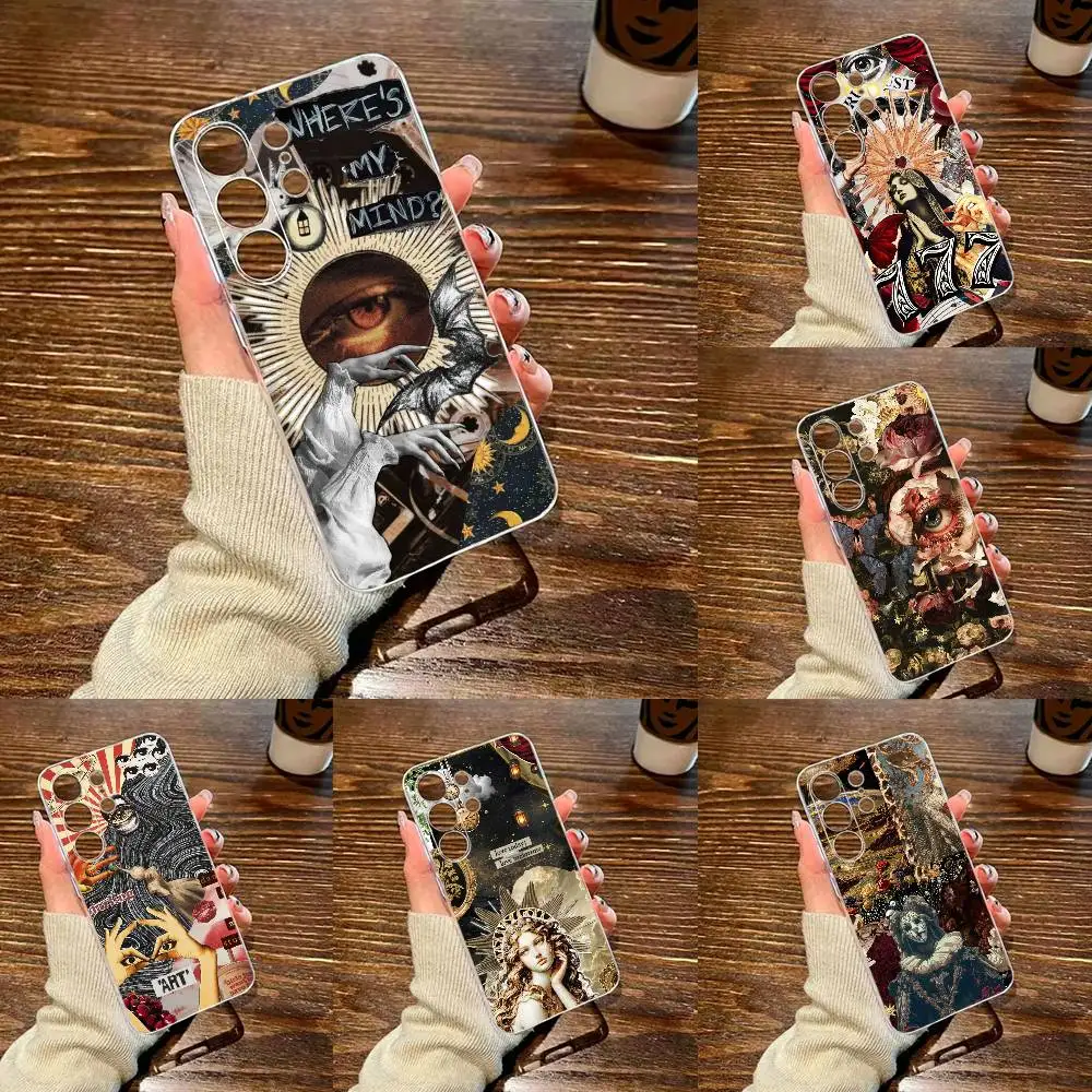 Dark Ornate Collage Art Transparent Shockproof Phone Case For Samsung S26,25,24,21,22,23,30,20,Ultra,Plus,Fe,Lite MKL