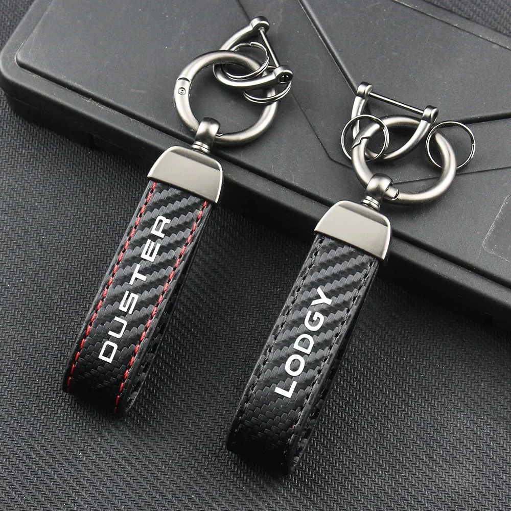 

Car Keychain Carbon Fiber Leather Rope Car Ring Keychain Trinket Zinc Alloy For Dacia DUSTER LODGY LOGAN SANDERO STEPWAY