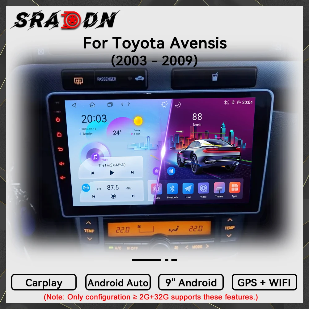 Para Toyota Avensis T250 2003 2004 2005 2006 2007 2008 2009 Android Car Radio Reproductor de video multimedia automotriz Navegación GPS Carplay Pantalla táctil Auto Estéreo Sistemas inteligentes