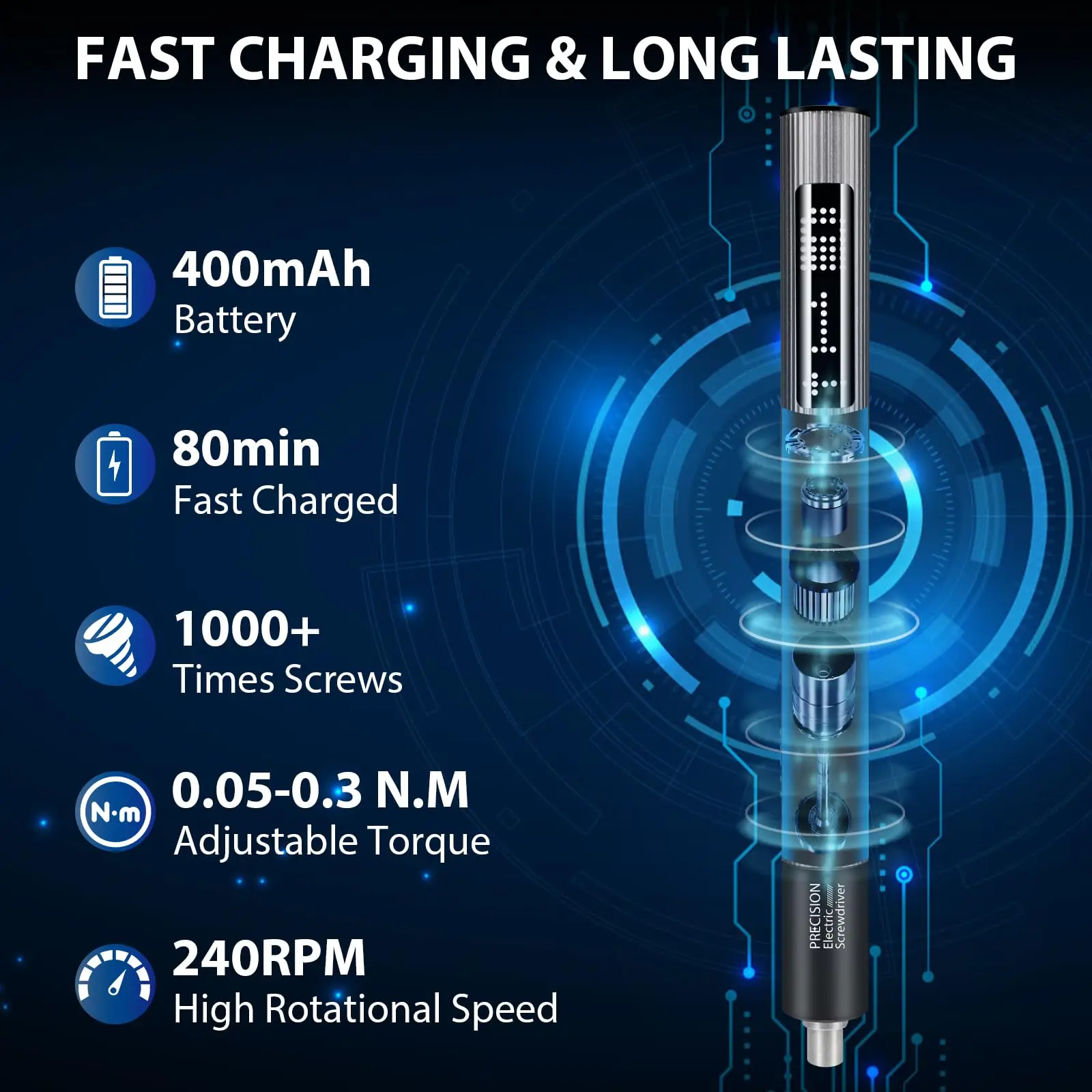 59 in 1 Precision Electric Screwdriver Set with 54 Magnetic Bits 3 Torque Adjustment LED Light Digital Display Power Repair Tool