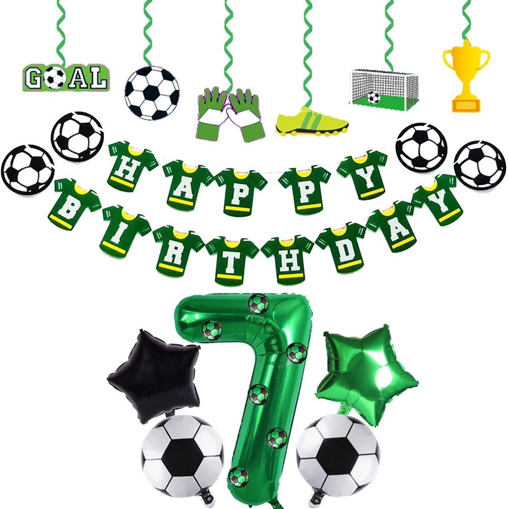 Soccer Themed Birthday Party Supplies Black Green Football Party Banner Balloon Hanging Swirl Sports Soccer Party Decorations