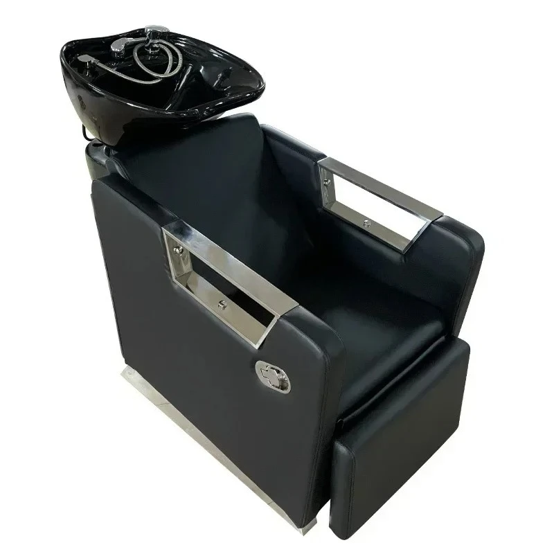 Massage Shampoo Bed Stainless Steel Hair Salon Flushing Bed Lying Half Ceramic Basin