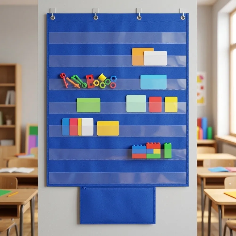 Pocket Chart with Hanging Strap for School-Based Instruction Home Learning Support and Outdoor Programming Needs