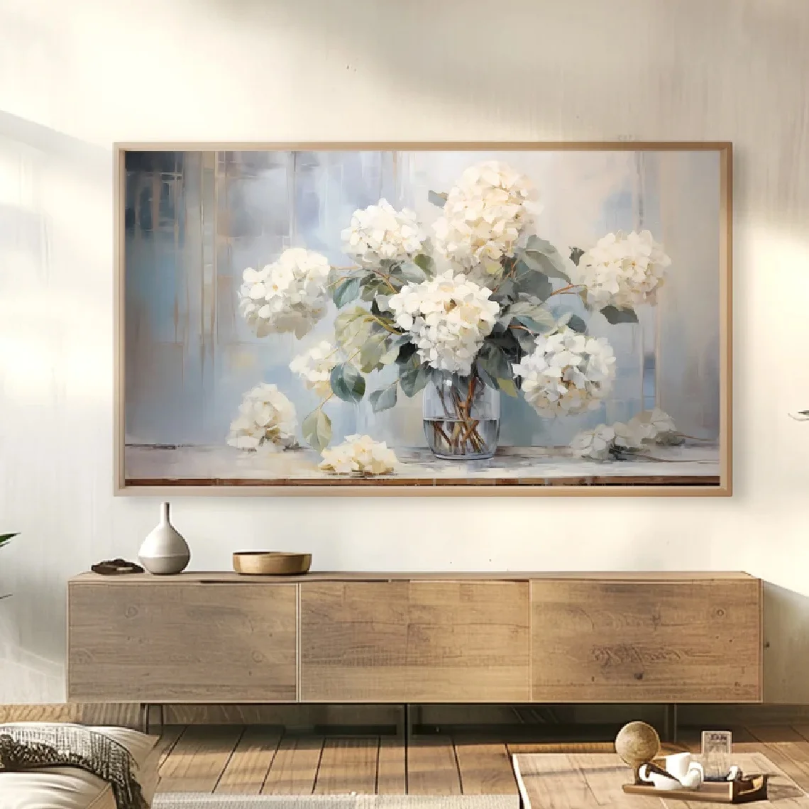Wall Art  Canvas Print White Hydrangeas Still Life Rustic Farmhouse Decor for Living Room Bedroom Housewarming Gift No Framed