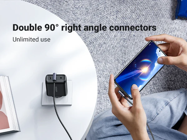 UGREEN 90 Degree USB C Cable Nylon Fast Charge USB Type C Cable for iPhone 17 16 Xiaomi Samsung S25 S24 Poco USB-C to USB-C Cord