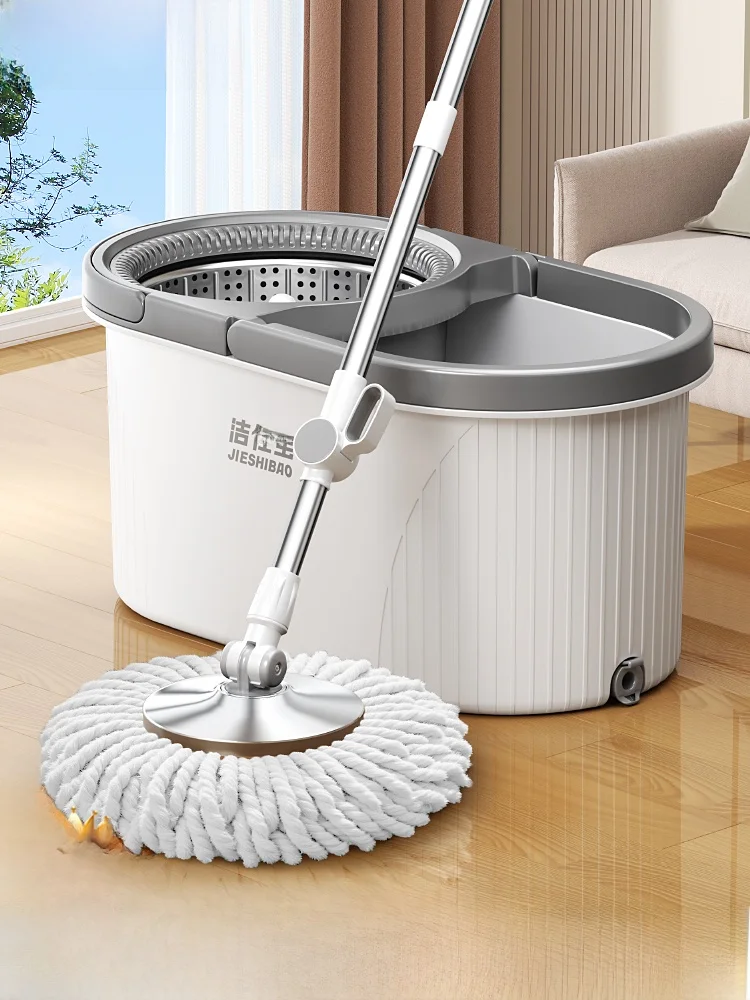 水洗い回転モップ-家庭用-ワンステップクリーン-2025年新型-ステンレス製ポール-手洗い不要-インテリジェントデザイン
