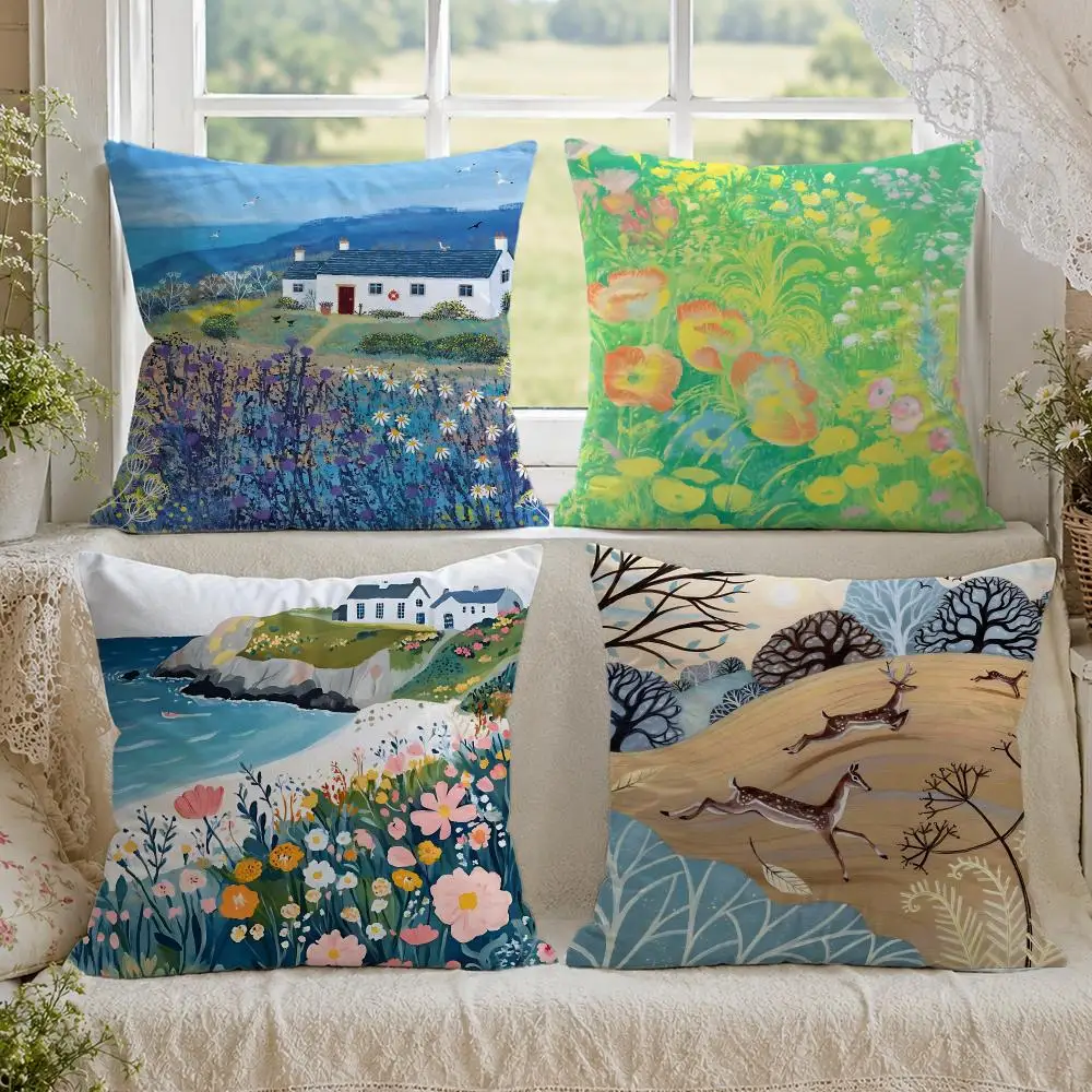 Springtime Natural Countryside Farm Cushion Cover 1/4PCS Linen Sofa Couch Bedroom Living Room Home Office Decor Pillow Case