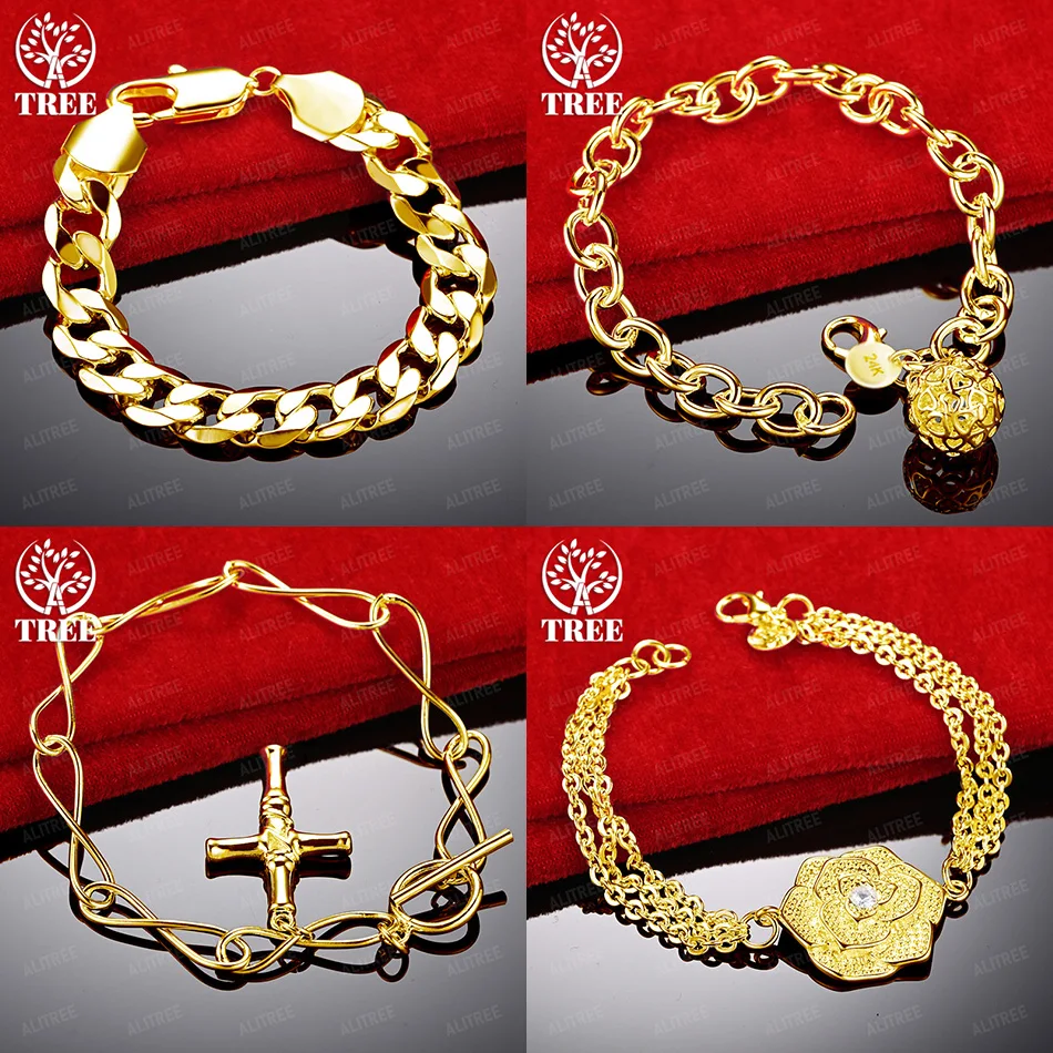 

8-Inch Chain 18k Gold Flower Cross Hollow Ball Bracelet Cuban Chain For Men Women Birthday Wedding Party Noble Luxury Jewelry