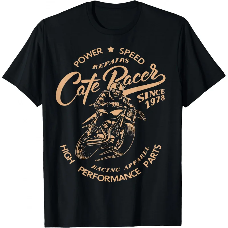 

0419 Vintage Motorcycle Retro Cafe Racer Gift T-Shirt for Racing bikers 100% cotton printed Graphic clothes All size Tee S-6XL