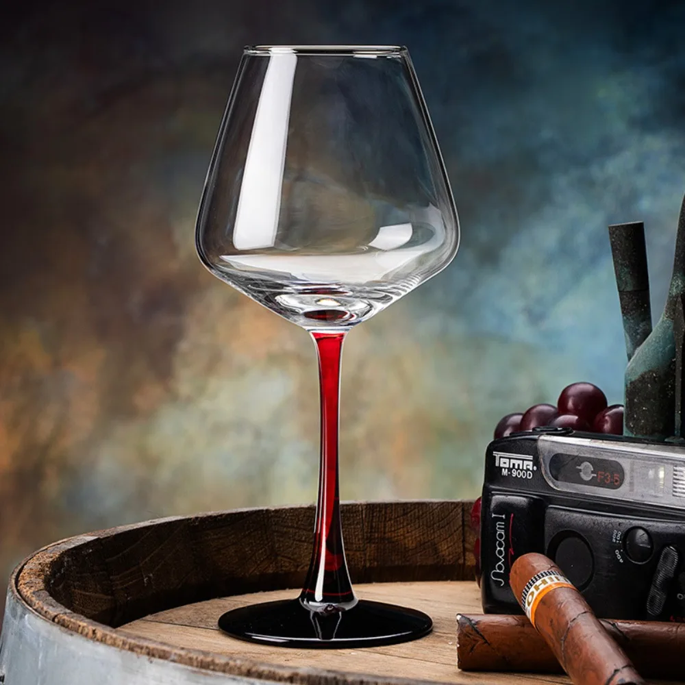 Cristalería de cristal soplado a mano, copas de vino tinto, soporte rojo, copa de champán de estilo europeo, fondo cóncavo, copa de vino tinto para evento, 2 uds.