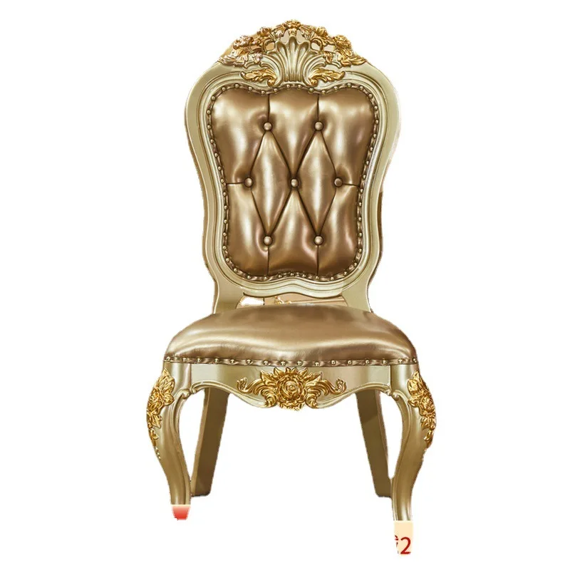 

*/*European Leather Dining All Solid Wood Double-sided Carved Leather High-end Luxury Aristocratic Gold Hotel Casual Backrest