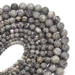 1 Strand Natural Grey Map Stone Bead Round Rock Beads for DIY Bracelet Necklace Jewelry Making Beaded Findings 4/6/8/10/12mm