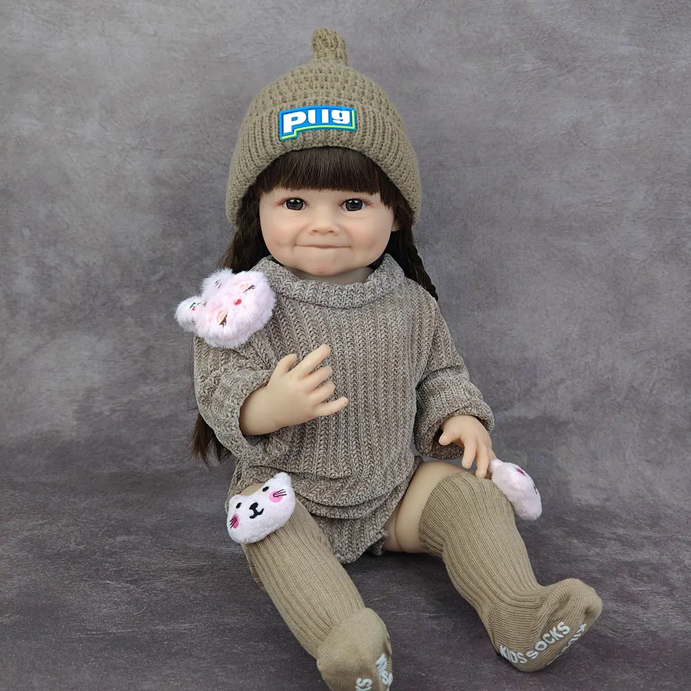 55CM 22Inch Reborn Baby Lifelike Girl Doll Full Soft Vinyl Body Bathable Sleeping Accompany Birthday Gift for Children Toddler