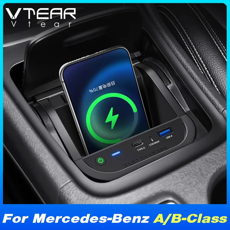 

For Mercedes-Benz A-Class W176 Car Wireless Charger 15W Fast Cell Phone Charging Plate Adapter Interior Accessories 2012-2018