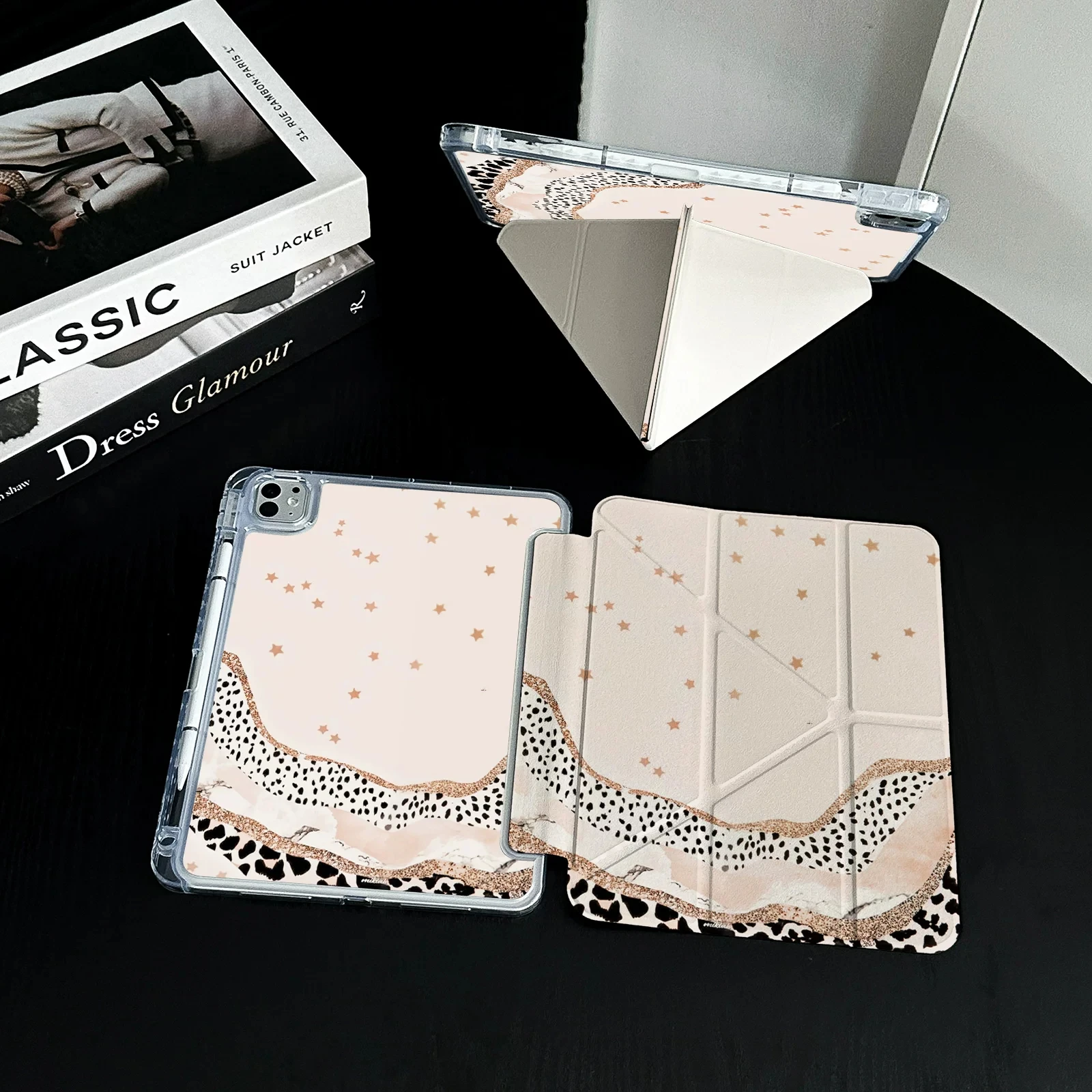 Simple Khaki Star Leopard Print Tablet  Cover For iPad Pro 13 11th M5 M4 12.9 A16 8 7 9th 10th Air 11 M2 M3 Mini 3Y-Fold Case