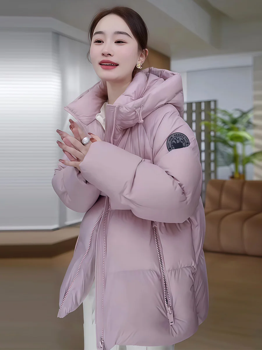 

Pink Hooded Stand Collar down Jaet Women's Winter Loose Puffy Bread Coat Warm Outerwear Du down Filling Ci Casual Sle