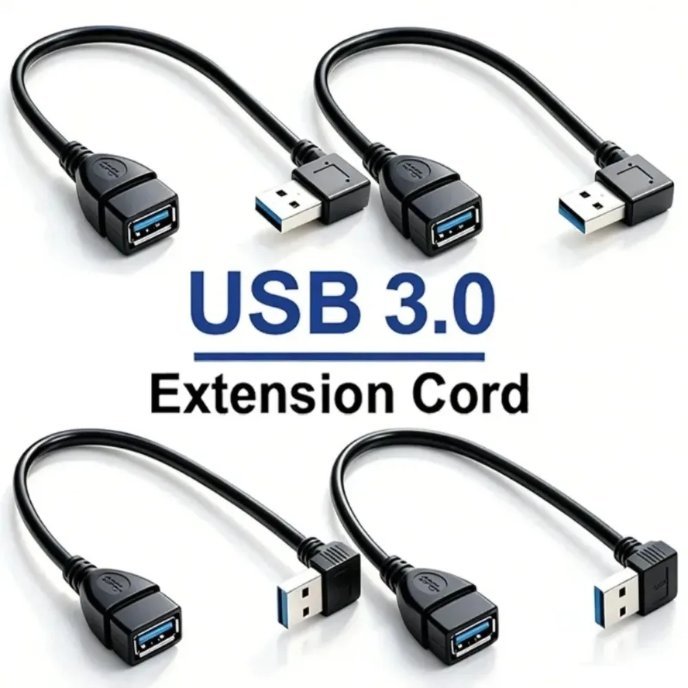 1-4Pcs USB 3.0 Male To Female Extension Cable 90° Bend Adapter USB Extended Line Support Data Transfer Cord for Laptop PC Phone