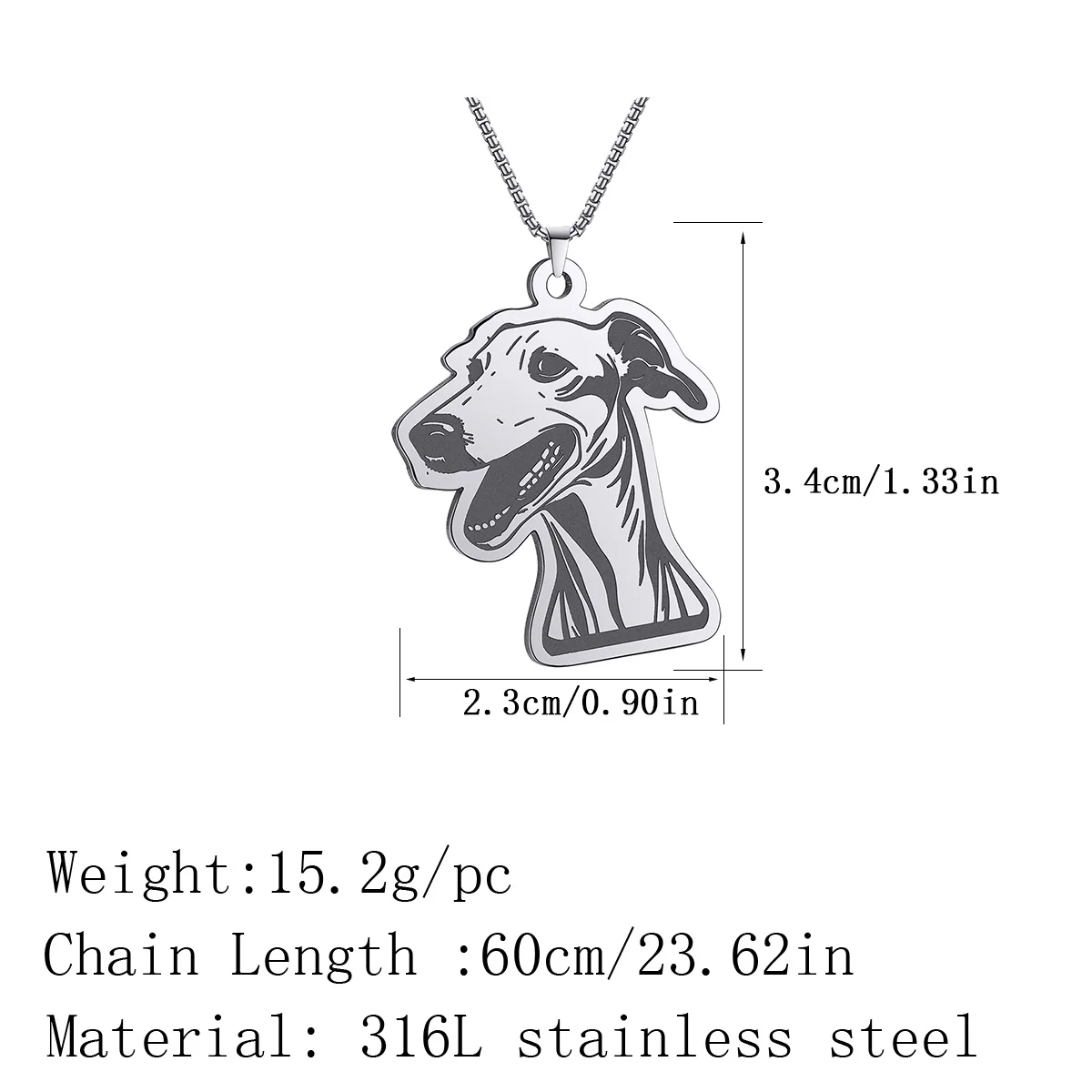 QIMING Cute Greyhound Dog Pendant Necklace For Women Men Stainless Steel Jewelry Cartoon Necklaces