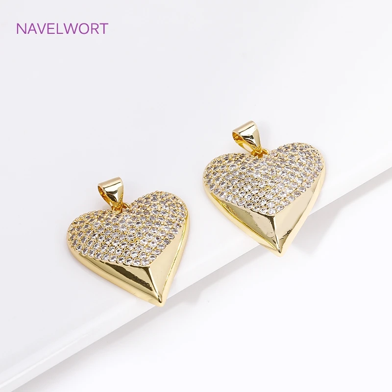 Luxury 18K Gold Plated Brass Pave Zircon Heart Charm Pendants For Jewelry Making Supplies DIY Bracelets Necklaces Accessories