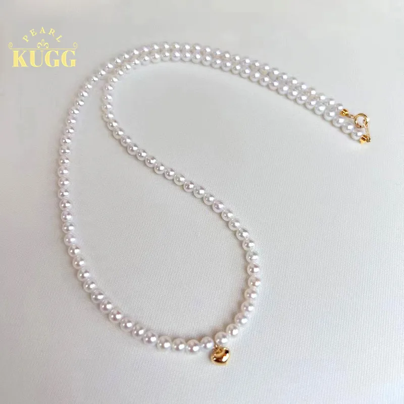 

KUGG PEARL 18K Yellow Gold Necklace 3-4mm Natural Freshwater Pearl Choker Necklace Fashion INS Jewelry for Women