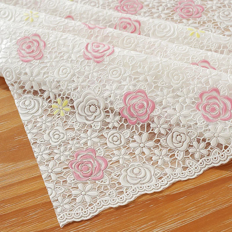 PVC Lace Tablecloth Waterproof Washable and Erasable Table Linen Tea Table Cloth Rectangular Table Cover Whitepink