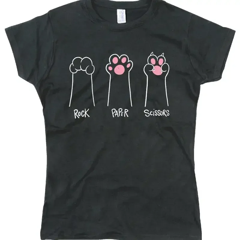 Drôle T-Shirt Chat Pattes Rock Papier Ciseaux Coupe Standard T-Shirt