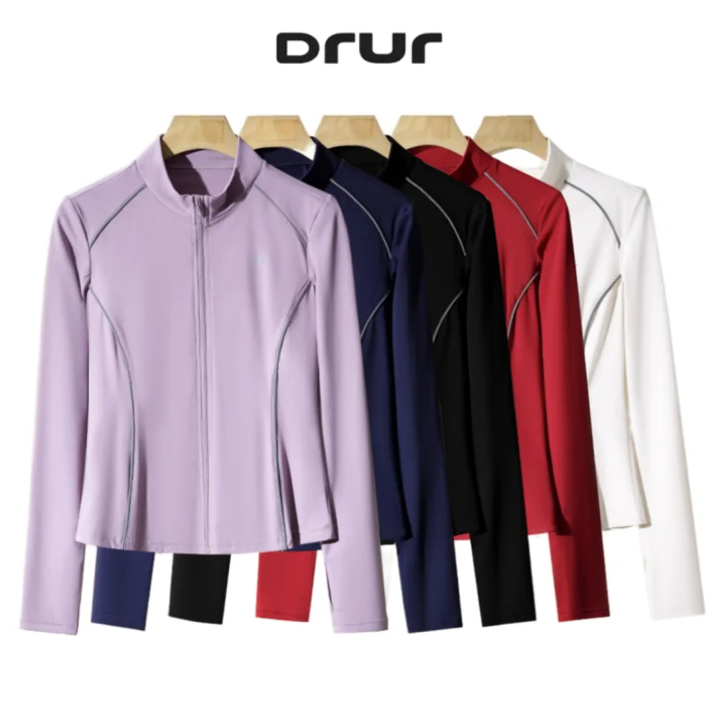 DRUR Women's Slim Fit Yoga Jackets Full Zip Long Sleeve Running Athletic Tops with Thumb Holes Autumn Sports Shirts Activewear