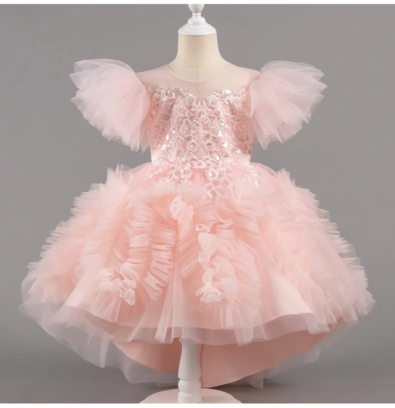 Girl Puffy Dress Tutu Performance Girls' Princess Dresses Child White Clothing