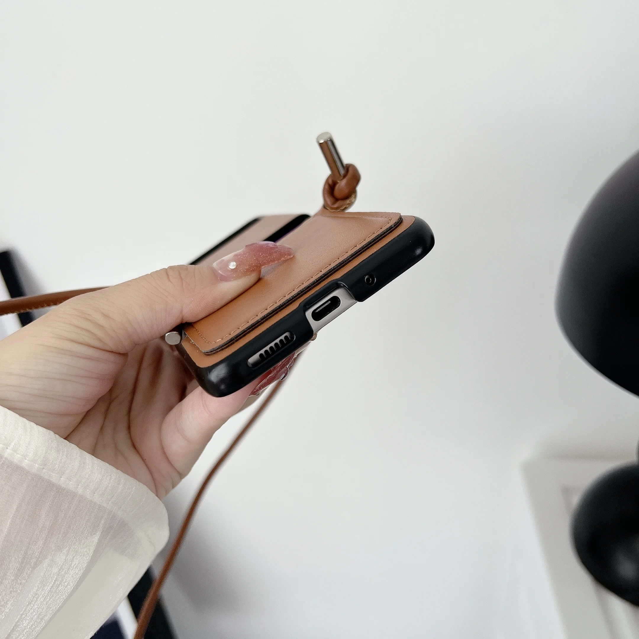 Crossbody Lanyard Card Holder Leather Case For Samsung Galaxy Z Flip 5 4 3 Flip5 Flip4 Flip3 5G Business Sholder Strap Cover