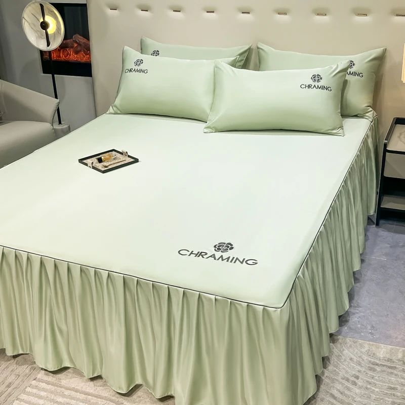 summer-washed-silk-bed-skirt-set-ice-silk-bed-sheet-with-skirt-true-silk-bed-cover-duvet-apron-three-piece-set