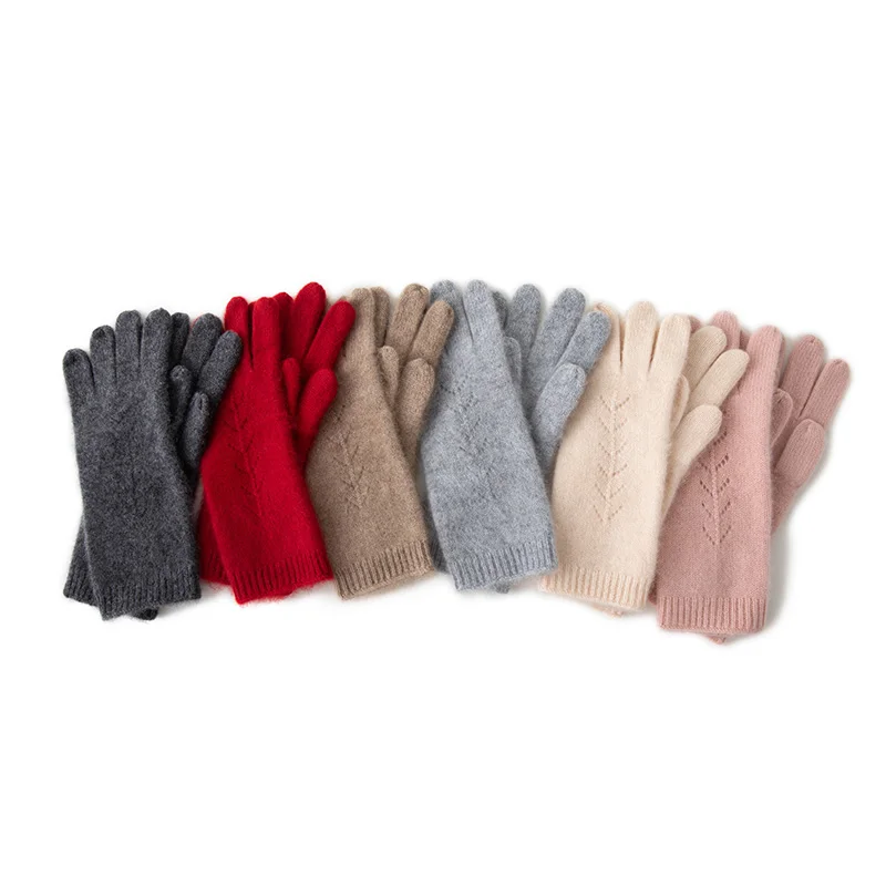 MVLYFLRT Women's High-Quality 100% Cashmere Knitted Five Finger Gloves Solid Color Lace-Up Fashionable Autumn Winter Accessories