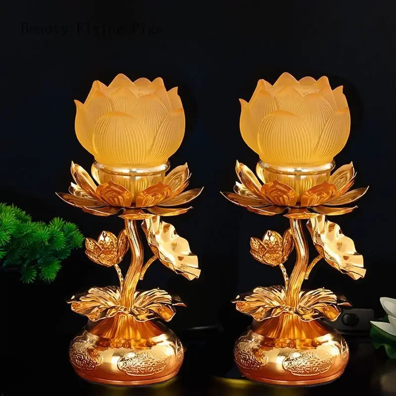 

2 Pcs Colorful Glass Lotus Candle Holder Decoration Home Buddha Hall Guanyin Lantern Buddhist Hall and Buddhist Utensils