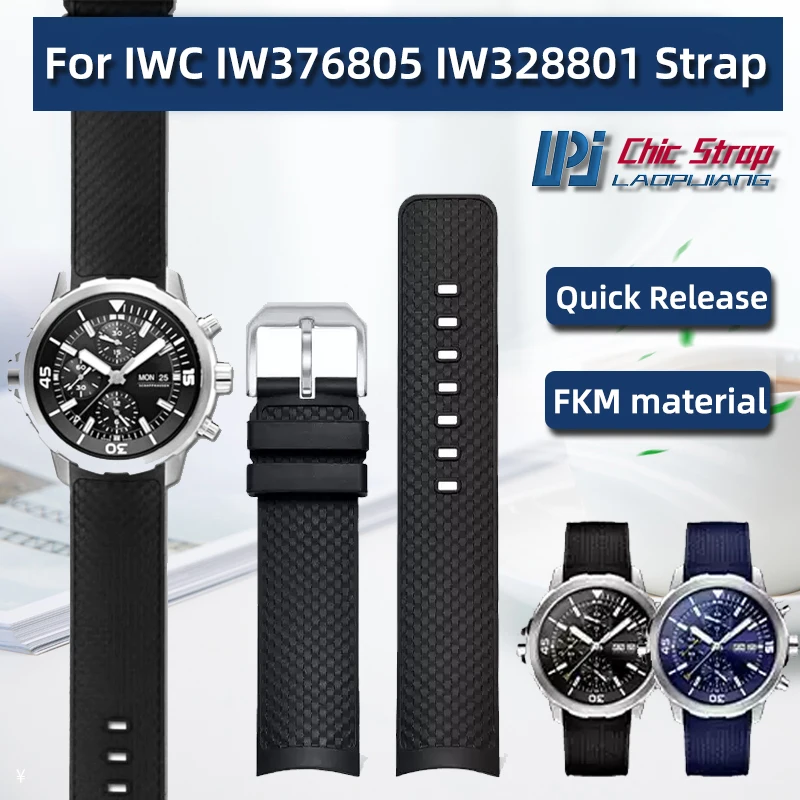 For IWC AQUATIMER FAMILY IW376805 IW379503 IW376803 FKM Watchband Diving Sports Fluororubber Strap Quick Release 22mm Men Strap